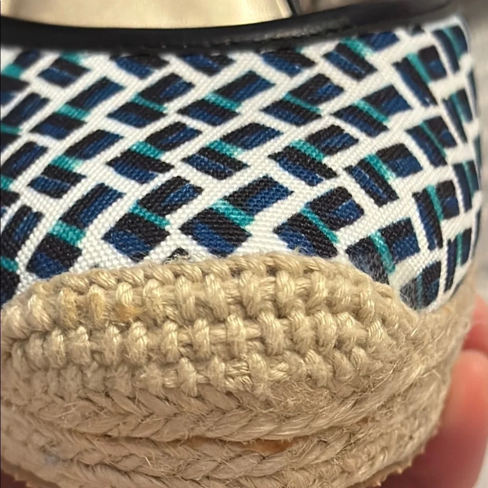 White House Black Market Woven Wedge Espadrilles with Black Accents